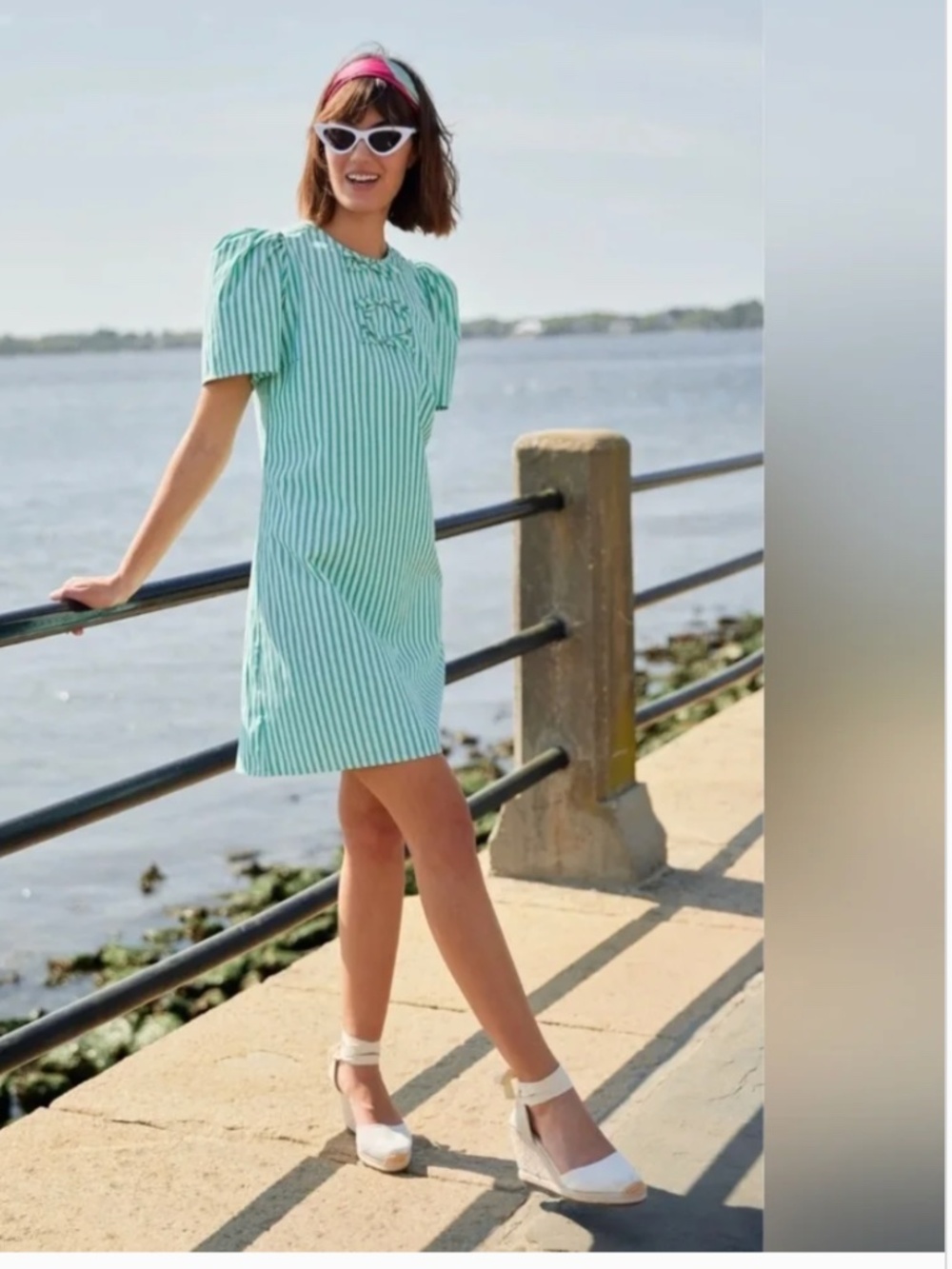 Abbey Glass Small S striped turquoise Marty dress